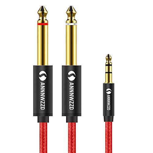 LinkinPerk 3M Cable audio 3.5mm a doble 6.35 mm Mono Audio Jack,3.5 estéreo a 2 conectores 6.35 para teléfonos inteligentes, Dispositivos de Cine en casa, amplificadores,guitarra