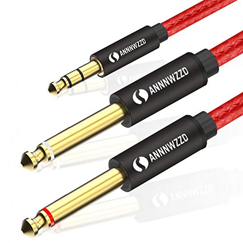 LinkinPerk 3M Cable audio 3.5mm a doble 6.35 mm Mono Audio Jack,3.5 estéreo a 2 conectores 6.35 para teléfonos inteligentes, Dispositivos de Cine en casa, amplificadores,guitarra