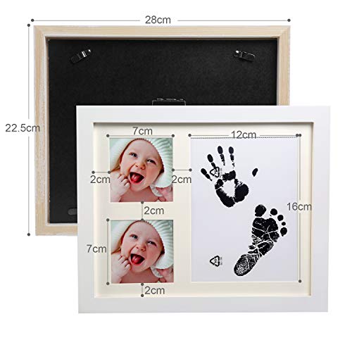 LinStyle Kit de Marco Para Manos y Huellas de Bebé para Niño y Niña, Marco de Madera y Cristal Acrílico - Regalos Originales y únicos para la Fiesta de Bienvenida del Bebé con Recuerdos Memorables