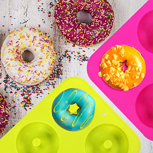 LinStyle Molde para Donut de Silicona, 3 Pieza Antiadherente Molde Donuts para Pasteles, Galletas,Bagels, Muffins-Naranja, 6 Cavidades, Verde, Azul, Rosa Roja