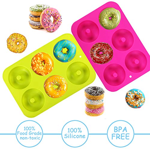 LinStyle Molde para Donut de Silicona, 3 Pieza Antiadherente Molde Donuts para Pasteles, Galletas,Bagels, Muffins-Naranja, 6 Cavidades, Verde, Azul, Rosa Roja