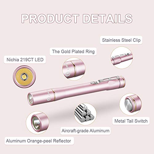 Linterna de diagnóstico profesional LED de Lumintop, con luz blanca Nichia, resistente a los golpes, de aluminio, 3 modos para enfermeros, médico, 2 pilas AAA, NICHIA Pink, 0
