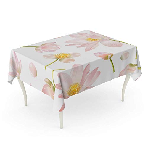 LIS HOME Rectángulo Mantel Floral Botánico Rosa Flores de Loto para cosméticos Naturales Cuidado de la Salud y Productos de Ayurveda Centro de Yoga Mejor Mantel Blanco