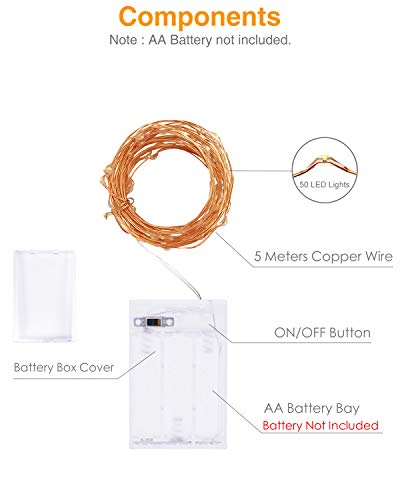 Litogo Guirnalda Luces Pilas, Luces LED Pilas[2 PCS], Luces LED Habitacion 5m 50 LED Luces de Cadena Micro con Pilas de Alambre de Cobre para Decoración Interior Bodas Fiesta de Navidad …