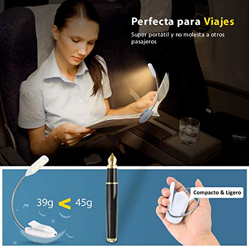 LITOM Luz de Lectura, Luz de Libro Recargable con 60H de Autonomía, 7 LED con 9 Modos de Luz, 360° Flexible Lampara de Lectura Pinza para Lectores Noche, E-Reader, Libro, PC y Tablet