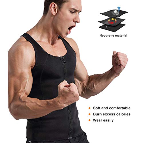 Litthing Chaleco Deportivo para Hombres Faja Reductora Adelgazante Térmica Compresión Muscular Vest para Quemar Grasa Pérdida de Peso Sudoración Sauna Gimnasio con Cremallera(Negro, S)