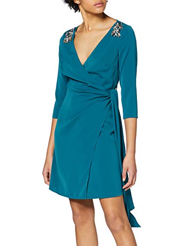 Little Mistress Anja Hand-Embellished Mini Wrap Dress Vestido Fiesta Mujer, Turquesa (Blue Kingfisher 001), 44 (Talla del Fabricante: 16)