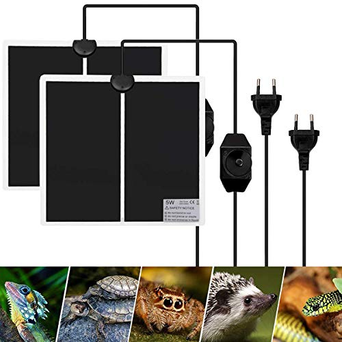 Liuer 2PCS Manta Termica Reptiles Ajustable Reptil Heat Mat con Control De Temperatura Reptiles-Estera de Calefacción para Reptiles,Tortugas,Serpientes,Lagarto,Gecko,Araña (5W)