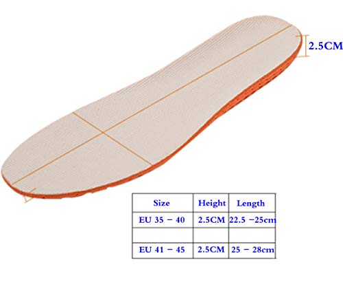 Liuer Plantillas elevadoras de altura 2 Pares Plantillas Elevadora Aumenta Altura Plantillas Alzas De Zapato Invisibles Aumentar Plantilla 2.5CM para Ayudar a Reducir el Dolor en el Talón (EU 41-45)