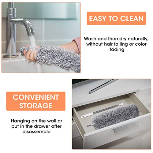 LIUMY Plumero atrapapolvo Extensible,Ajustable Lavable Plumero de Microfibra con Poste telescópico Largo de 100 Pulgadas, para Limpiar telarañas de Polvo en Ventiladores/Luces/persianas