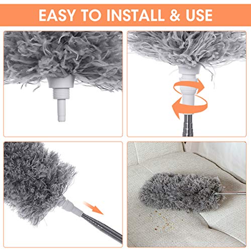 LIUMY Plumero atrapapolvo Extensible,Ajustable Lavable Plumero de Microfibra con Poste telescópico Largo de 100 Pulgadas, para Limpiar telarañas de Polvo en Ventiladores/Luces/persianas