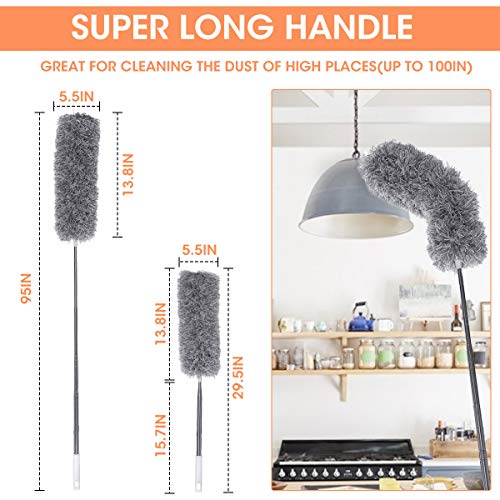 LIUMY Plumero atrapapolvo Extensible,Ajustable Lavable Plumero de Microfibra con Poste telescópico Largo de 100 Pulgadas, para Limpiar telarañas de Polvo en Ventiladores/Luces/persianas