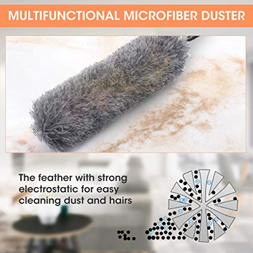 LIUMY Plumero atrapapolvo Extensible,Ajustable Lavable Plumero de Microfibra con Poste telescópico Largo de 100 Pulgadas, para Limpiar telarañas de Polvo en Ventiladores/Luces/persianas