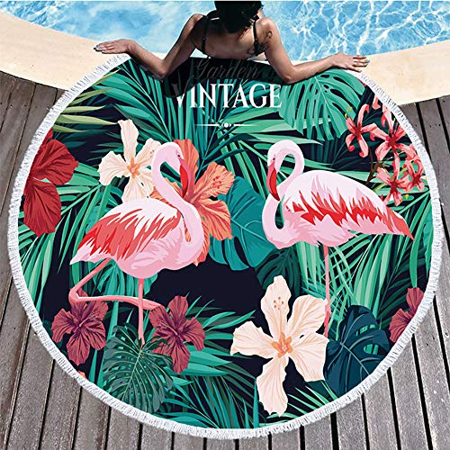 LIUNIAN Flamenco Toalla de Playa Toallas de baño Redondas Grandes de Secado rápido con borlas Estera de Yoga Redonda Manta de Playa para niños, niñas y niños, 150 CM x 150 CM