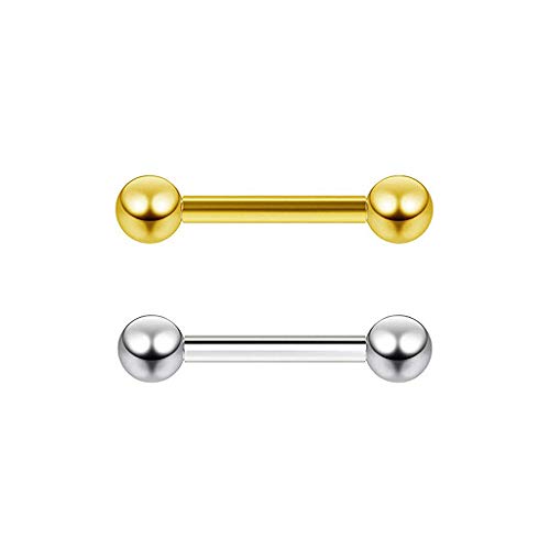 Liuxn 6 Pares 9/16 Pulgada Barras con Pesas de Lengua de Acero Inoxidable Aro de Piercing de Cuerpo Cartílago para Labio Pezón, 14 Gauge, 6 Colores