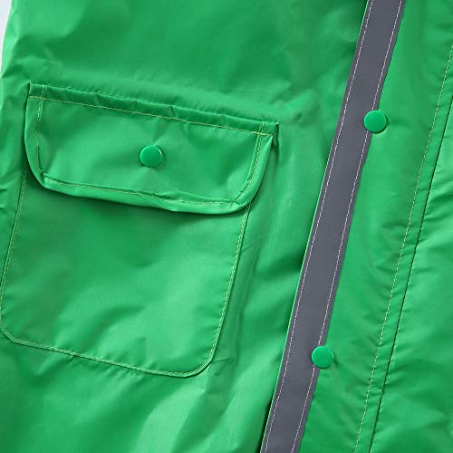 LIVACASA Poncho Lluvia Niños Impermeable Niñas Capa de Lluvia con Capucha con Seguridad Advertencia Reflectantes para Escuela Viaje Verde Talla S