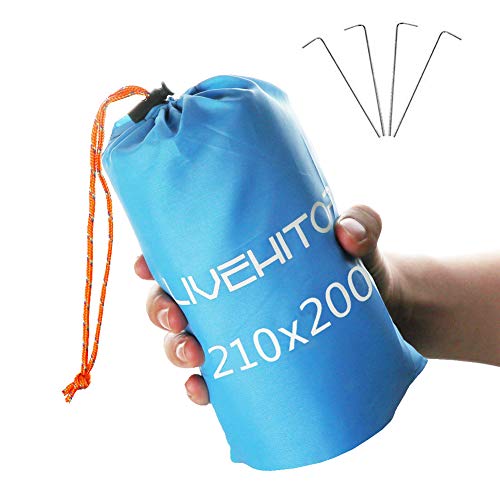 LIVEHITOP Manta de Playa 210x200cm Anti-Arena - Alfombra de Picnic Impermeable Plegable Extra Grande para Camping, Jardín, Viaje, Al Aire Libre, Azul