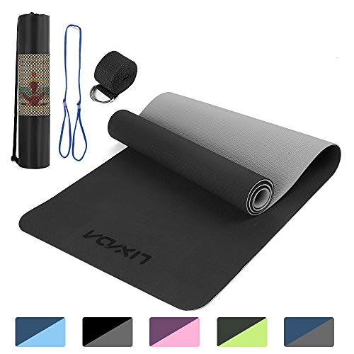 Lixada Esterilla de Yoga Antideslizante TPE Respetuoso del Medio Ambiente con Correa de Transporte y Bolsa de Almacenamiento 72x24IN