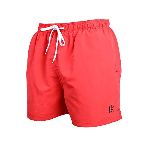 LK LEKUNI Bañador Hombre Pantalones de Playa con Forro con Cordón Traje de Baño Pantalón Ceñido_Rojo_XL