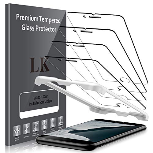 LK Protector de Pantalla para iPhone SE 2020 / iPhone SE2 Cristal Templado, [4 Pack] [9H Dureza] [Equipado con Marco de posicionamiento] [Resistente a Arañazos] Vidrio Templado Screen Protector
