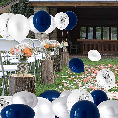 LKMING 60 Globos de Metal de Látex de Confeti Blanco Perla Azul Plateado de 12 Pulgadas como Decoración de Celebración de Fiesta, Bautismo, Boda, Graduación, Despedida de Soltero (Plata)