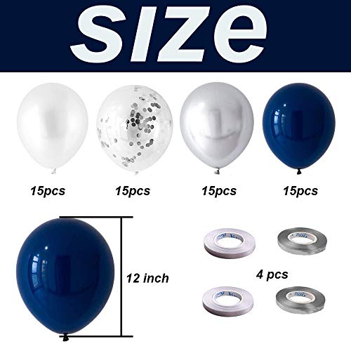 LKMING 60 Globos de Metal de Látex de Confeti Blanco Perla Azul Plateado de 12 Pulgadas como Decoración de Celebración de Fiesta, Bautismo, Boda, Graduación, Despedida de Soltero (Plata)