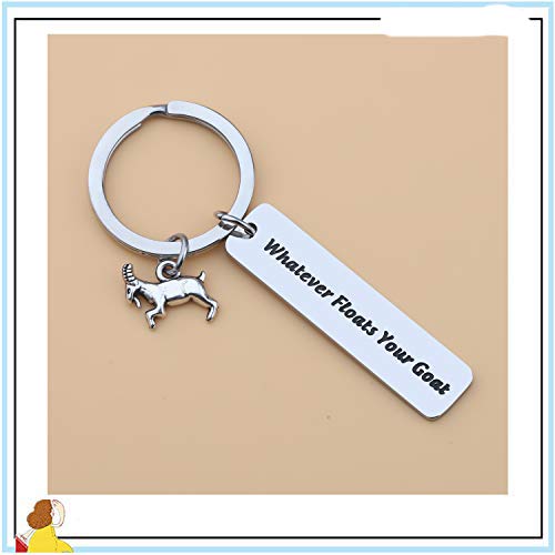 Llavero divertido de los amantes de las cabras regalo Whatever Floats Your Goat Llavero Crazy Goat Lady regalo granja granjero mascota regalos de cabra pigmeo granjero regalo plata