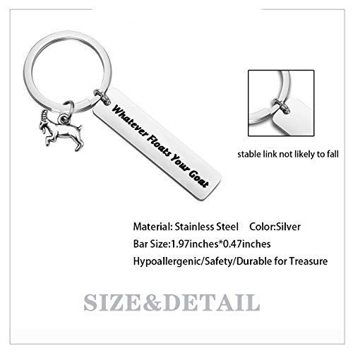 Llavero divertido de los amantes de las cabras regalo Whatever Floats Your Goat Llavero Crazy Goat Lady regalo granja granjero mascota regalos de cabra pigmeo granjero regalo plata