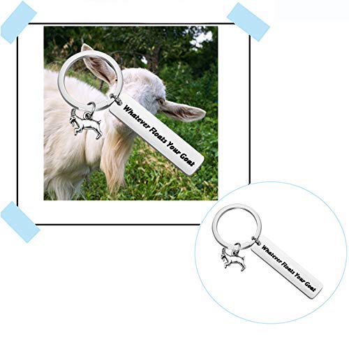 Llavero divertido de los amantes de las cabras regalo Whatever Floats Your Goat Llavero Crazy Goat Lady regalo granja granjero mascota regalos de cabra pigmeo granjero regalo plata