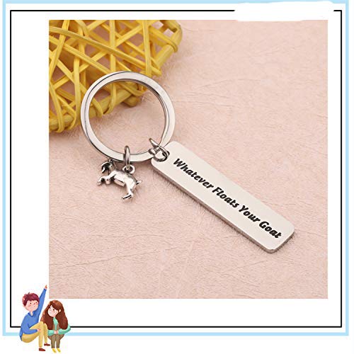 Llavero divertido de los amantes de las cabras regalo Whatever Floats Your Goat Llavero Crazy Goat Lady regalo granja granjero mascota regalos de cabra pigmeo granjero regalo plata