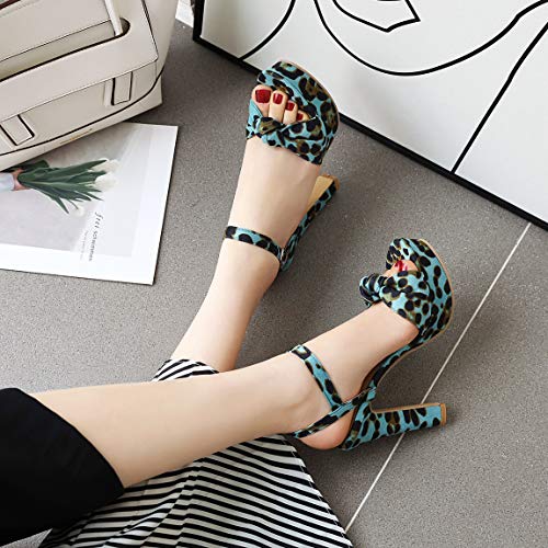 LLDKA Sandalias de Las señoras, Sandalias de Plataforma Peep Toe Bloque de talón, Sandalias de la Correa del Tobillo Zapatos de Mujer,Azul,37