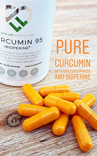 LLS Curcumina 95 + Bioperine® | Extracto de cúrcuma alta calidad que contenga SÓLO LA CURCUMINA (el componente activo de cúrcuma) | 500mg x 60 Cápsulas | Producido en el Reino Unido