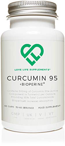 LLS Curcumina 95 + Bioperine® | Extracto de cúrcuma alta calidad que contenga SÓLO LA CURCUMINA (el componente activo de cúrcuma) | 500mg x 60 Cápsulas | Producido en el Reino Unido