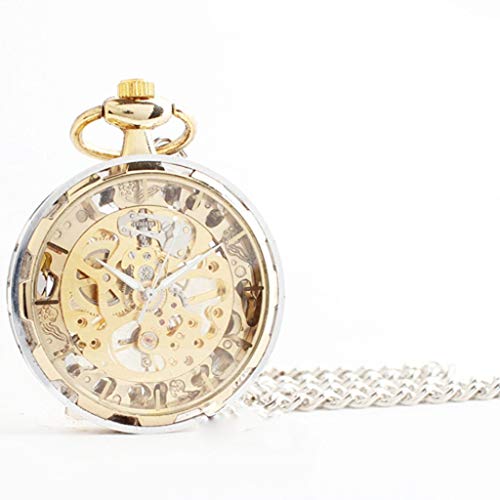 LNDDP Nueva Tendencia Coreana Hombres y Mujeres Huecos Transparentes chapados en Oro Relojes Personalidad sin Cubierta Reloj Reloj Bolsillo mecánico