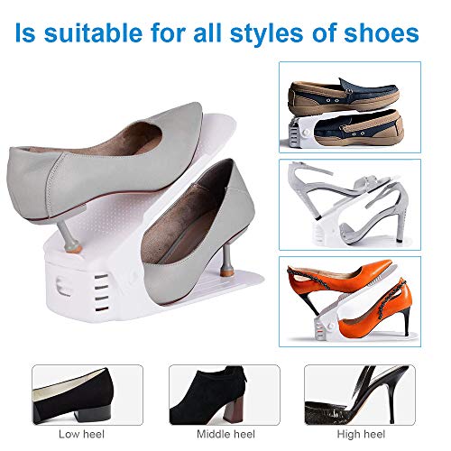 LOBKIN Set de 10pcs de Organizadores Ajustables de Zapatos con Ranuras Soportes de Calzado Apilador para Zapatos Ahorro de Espacio (Blanco)