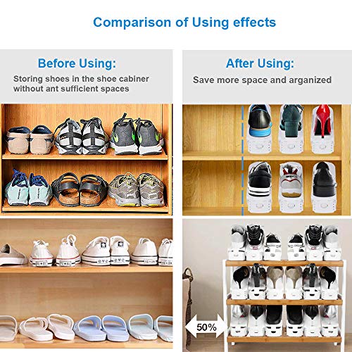LOBKIN Set de 10pcs de Organizadores Ajustables de Zapatos con Ranuras Soportes de Calzado Apilador para Zapatos Ahorro de Espacio (Blanco)