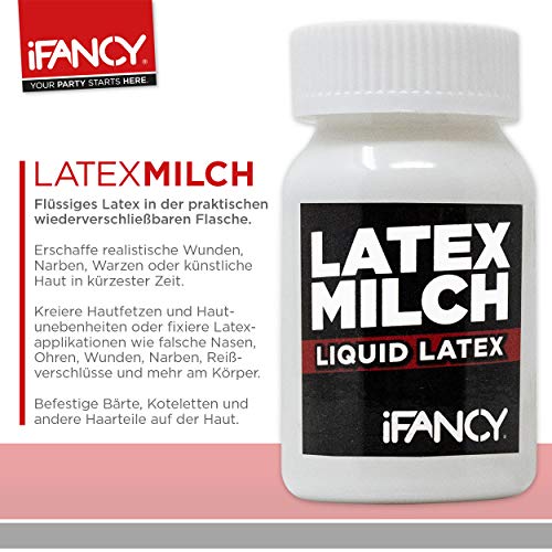 Loción Profesional Látex Leche Piel de Terror Horror en Blanco / Transparente 100ml – Látex Líquido Make Up Maquillaje Especial FX - para Crear Lesiones, heridas y Cicatrices - Halloween Carnaval
