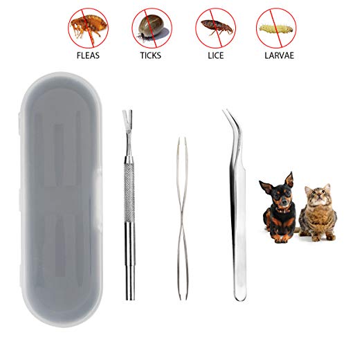 Locisne Juego 3 Pinzas para garrapatas Acero Inoxidable Juego Herramientas para Eliminar garrapatas,virutas Vidrio,Madera(1 Gancho garrapatas+1 Pinza Doble Cara+1 Pinza garrapatas)