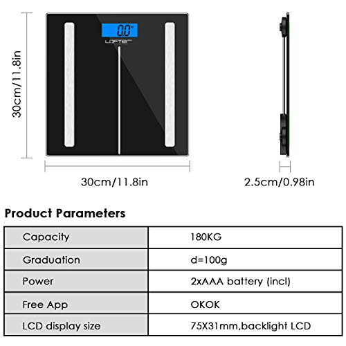 LOFTer Báscula Grasa Corporal Bluetooth Báscula Bioimpedancia Profesional Inteligente Bascula Baño Analisis Corporal Balanza Peso Digital Grasa Corporal con Composición Corporal Medida de 12 Funciones