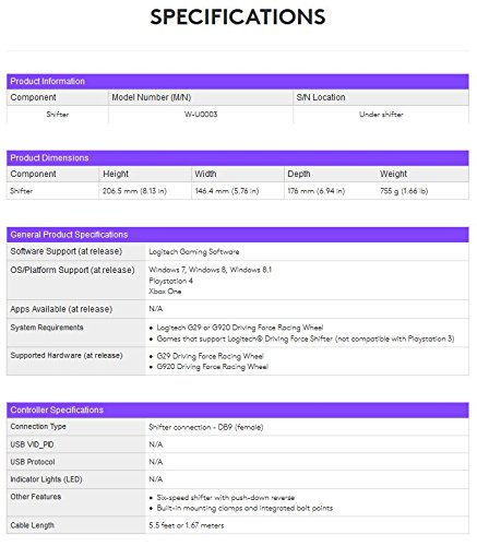 Logitech G Driving Force Palanca de Cambio para Volantes de Carreras G29 y G920, 6 Velocidades, Marcha Atrás a Presion, Acero y Cuero, PS4/Xbox One/PC/Mac, Negro