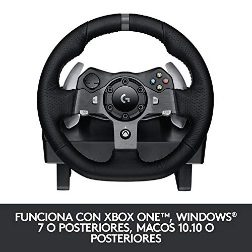 Logitech G920 Driving Force Volante de Carreras y Pedales, Force Feedback, Aluminio Anodizado, Volante de Cuero, Pedales Ajustables, Enchufe EU, Xbox One/PC/Mac, Negro