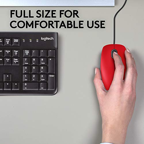 Logitech M110 Ratón con Cable USB, Botones Silenciosos, Tamaño Normal Confortable, Ambidiestro, PC/Mac/Portátil, Rojo