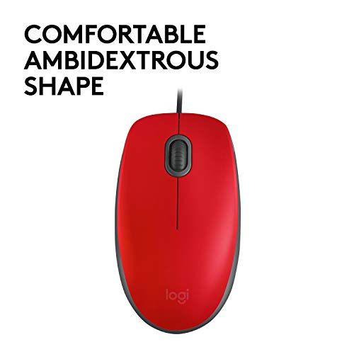 Logitech M110 Ratón con Cable USB, Botones Silenciosos, Tamaño Normal Confortable, Ambidiestro, PC/Mac/Portátil, Rojo
