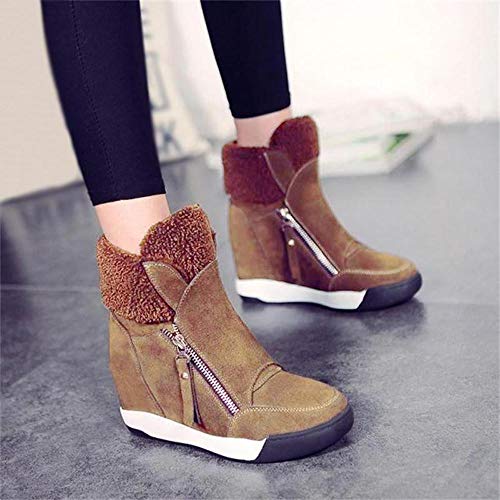 Logobeing Botas Mujer Invierno/Botas de Mujer Casual Zapatos de Muffin con Cuñas Cordones Botas Zapatillas de Deporte Botines Mujer Tacon Calientes Altas Boots Nieve Plataforma (38,Marrón)