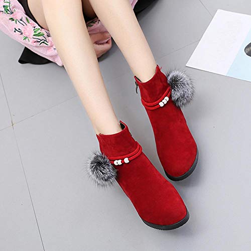 Logobeing Botines Mujer Planos Tacon Zapatos de Mujer Plataforma Botas de Cuña de Punta Redonda con Cremallera Altas Boots Zapatos Calzado(39,Rojo)