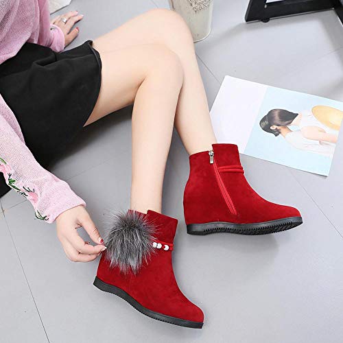 Logobeing Botines Mujer Planos Tacon Zapatos de Mujer Plataforma Botas de Cuña de Punta Redonda con Cremallera Altas Boots Zapatos Calzado(40,Rojo)