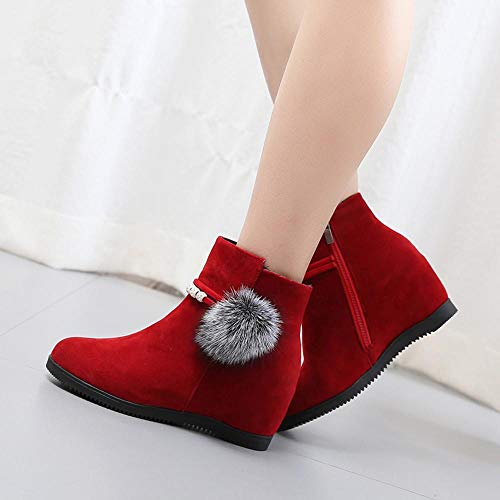 Logobeing Botines Mujer Planos Tacon Zapatos de Mujer Plataforma Botas de Cuña de Punta Redonda con Cremallera Altas Boots Zapatos Calzado(40,Rojo)