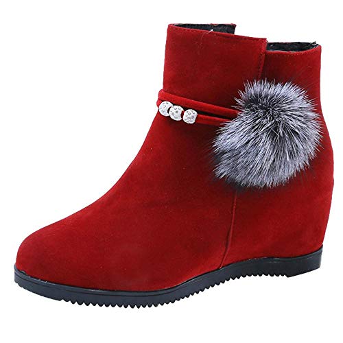 Logobeing Botines Mujer Planos Tacon Zapatos de Mujer Plataforma Botas de Cuña de Punta Redonda con Cremallera Altas Boots Zapatos Calzado(40,Rojo)
