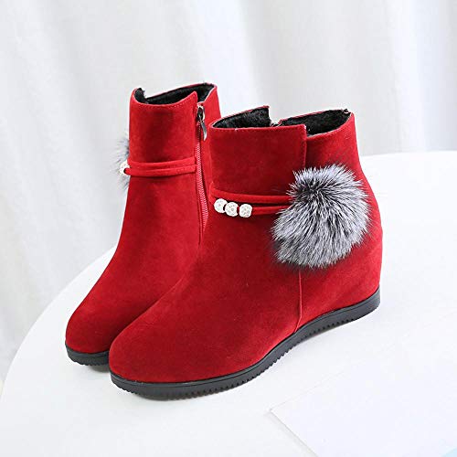 Logobeing Botines Mujer Planos Tacon Zapatos de Mujer Plataforma Botas de Cuña de Punta Redonda con Cremallera Altas Boots Zapatos Calzado(40,Rojo)