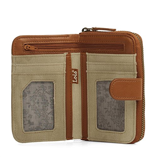 Lois - Billetero de Mujer. Cartera Tarjetero Monedero. Tarjetas Documentación Monedas y Billetes. Lona Estampada. Diseño y Calidad. Caja para Regalo. Estilo Informal. 91714, Color Kaki